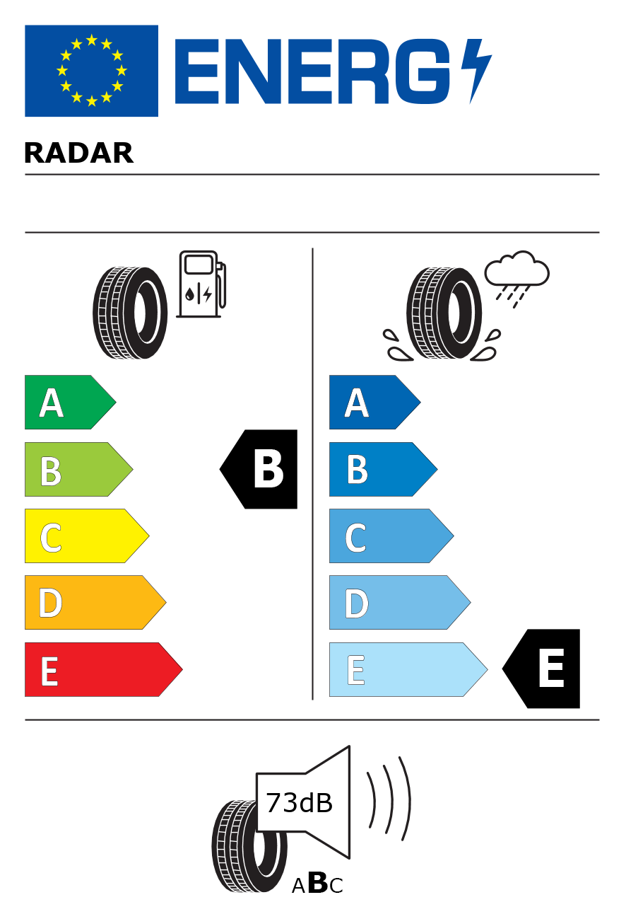 Etichetta energetica per Pneumatico RADAR 255/55 R19 111Y DIMAX R8+ RunFlat XL